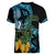 Turquoise New Zealand Kowhai And Piwakawaka Women V-Neck T-Shirt Maori Ngaru Paua Shell