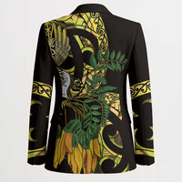 Yellow New Zealand Kowhai And Piwakawaka Blazer Maori Ngaru Paua Shell - Polynesian Pride