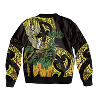 Yellow New Zealand Kowhai And Piwakawaka Bomber Jacket Maori Ngaru Paua Shell LT14 - Polynesian Pride