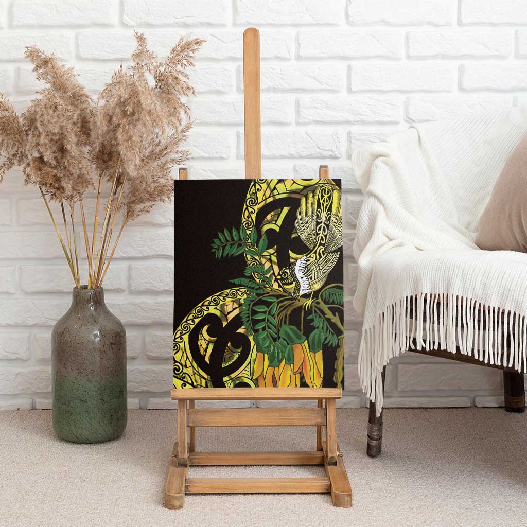 Yellow New Zealand Kowhai And Piwakawaka Canvas Wall Art Maori Ngaru Paua Shell