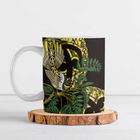 Yellow New Zealand Kowhai And Piwakawaka Ceramic Mug Maori Ngaru Paua Shell - Polynesian Pride