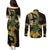 Yellow New Zealand Kowhai And Piwakawaka Couples Matching Puletasi and Long Sleeve Button Shirt Maori Ngaru Paua Shell