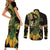 Yellow New Zealand Kowhai And Piwakawaka Couples Matching Short Sleeve Bodycon Dress and Long Sleeve Button Shirt Maori Ngaru Paua Shell