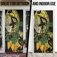 Yellow New Zealand Kowhai And Piwakawaka Door Cover Maori Ngaru Paua Shell - Polynesian Pride