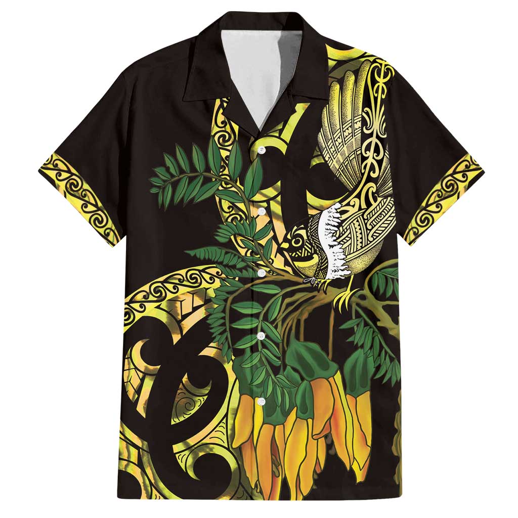 Yellow New Zealand Kowhai And Piwakawaka Family Matching Off Shoulder Maxi Dress and Hawaiian Shirt Maori Ngaru Paua Shell