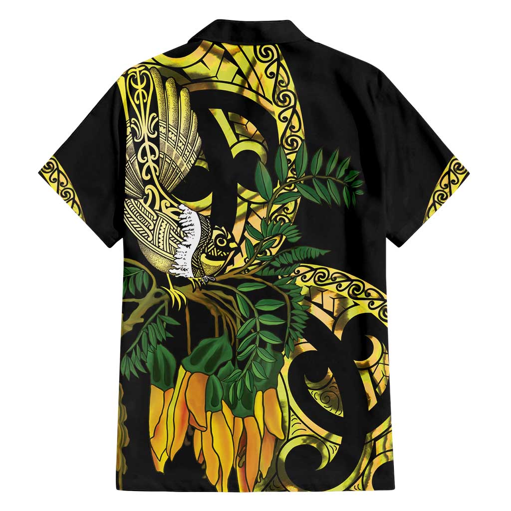 Yellow New Zealand Kowhai And Piwakawaka Family Matching Off Shoulder Maxi Dress and Hawaiian Shirt Maori Ngaru Paua Shell
