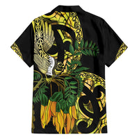 Yellow New Zealand Kowhai And Piwakawaka Family Matching Off Shoulder Maxi Dress and Hawaiian Shirt Maori Ngaru Paua Shell