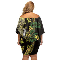 Yellow New Zealand Kowhai And Piwakawaka Family Matching Off Shoulder Short Dress and Hawaiian Shirt Maori Ngaru Paua Shell