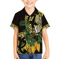 Yellow New Zealand Kowhai And Piwakawaka Family Matching Short Sleeve Bodycon Dress and Hawaiian Shirt Maori Ngaru Paua Shell LT14 Son's Shirt Yellow - Polynesian Pride