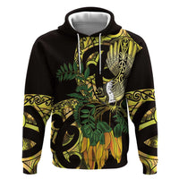 Yellow New Zealand Kowhai And Piwakawaka Hoodie Maori Ngaru Paua Shell