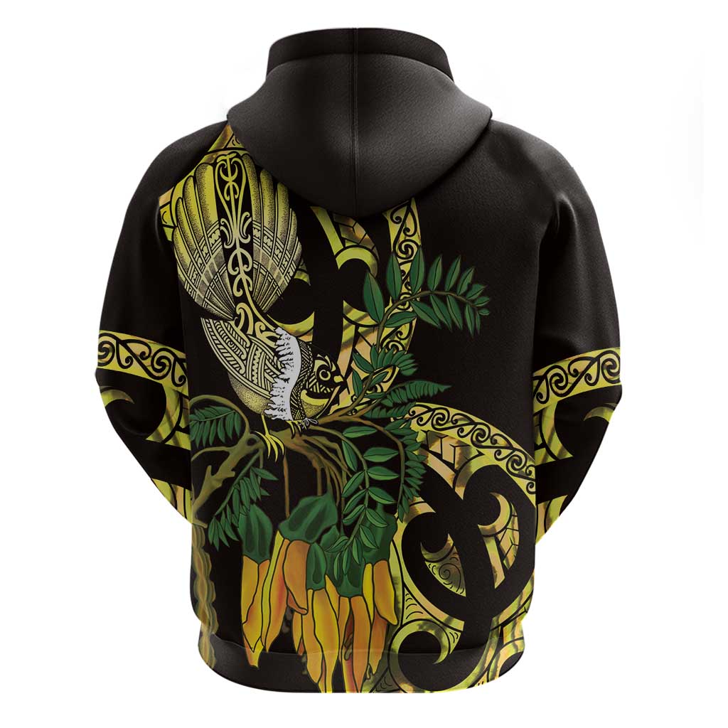 Yellow New Zealand Kowhai And Piwakawaka Hoodie Maori Ngaru Paua Shell