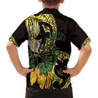 Yellow New Zealand Kowhai And Piwakawaka Kid Hawaiian Shirt Maori Ngaru Paua Shell