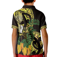 Yellow New Zealand Kowhai And Piwakawaka Kid Polo Shirt Maori Ngaru Paua Shell
