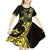 Yellow New Zealand Kowhai And Piwakawaka Kid Short Sleeve Dress Maori Ngaru Paua Shell