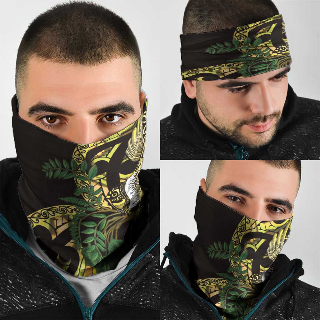 Yellow New Zealand Kowhai And Piwakawaka Neck Gaiter Maori Ngaru Paua Shell - Polynesian Pride