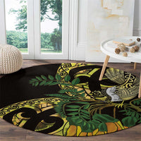 Yellow New Zealand Kowhai And Piwakawaka Round Carpet Maori Ngaru Paua Shell