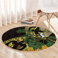 Yellow New Zealand Kowhai And Piwakawaka Round Carpet Maori Ngaru Paua Shell