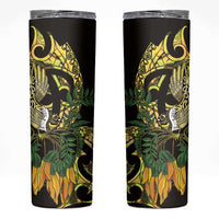 Yellow New Zealand Kowhai And Piwakawaka Skinny Tumbler Maori Ngaru Paua Shell