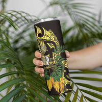 Yellow New Zealand Kowhai And Piwakawaka Skinny Tumbler Maori Ngaru Paua Shell