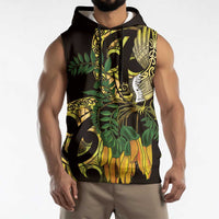Yellow New Zealand Kowhai And Piwakawaka Sleeveless Hoodie Maori Ngaru Paua Shell - Polynesian Pride