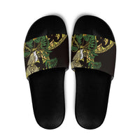 Yellow New Zealand Kowhai And Piwakawaka Slide Sandals Maori Ngaru Paua Shell - Polynesian Pride