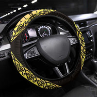 Yellow New Zealand Kowhai And Piwakawaka Steering Wheel Cover Maori Ngaru Paua Shell