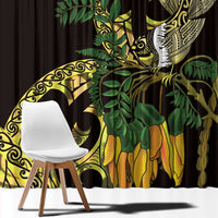 Yellow New Zealand Kowhai And Piwakawaka Window Curtain Maori Ngaru Paua Shell