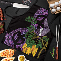 Purple New Zealand Kowhai And Piwakawaka Apron Maori Ngaru Paua Shell - Polynesian Pride