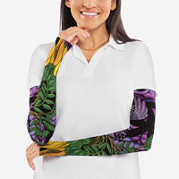 Purple New Zealand Kowhai And Piwakawaka Arm Sleeves Maori Ngaru Paua Shell - Polynesian Pride