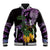 Purple New Zealand Kowhai And Piwakawaka Baseball Jacket Maori Ngaru Paua Shell