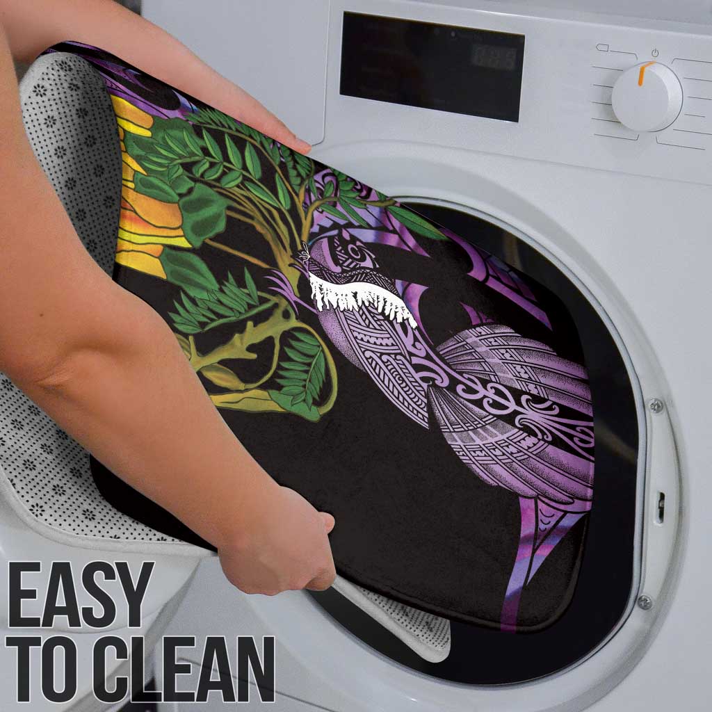 Purple New Zealand Kowhai And Piwakawaka Bathroom Set Maori Ngaru Paua Shell - Polynesian Pride