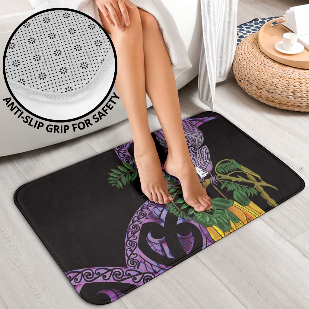 Purple New Zealand Kowhai And Piwakawaka Bathroom Set Maori Ngaru Paua Shell - Polynesian Pride