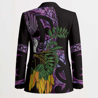 Purple New Zealand Kowhai And Piwakawaka Blazer Maori Ngaru Paua Shell - Polynesian Pride