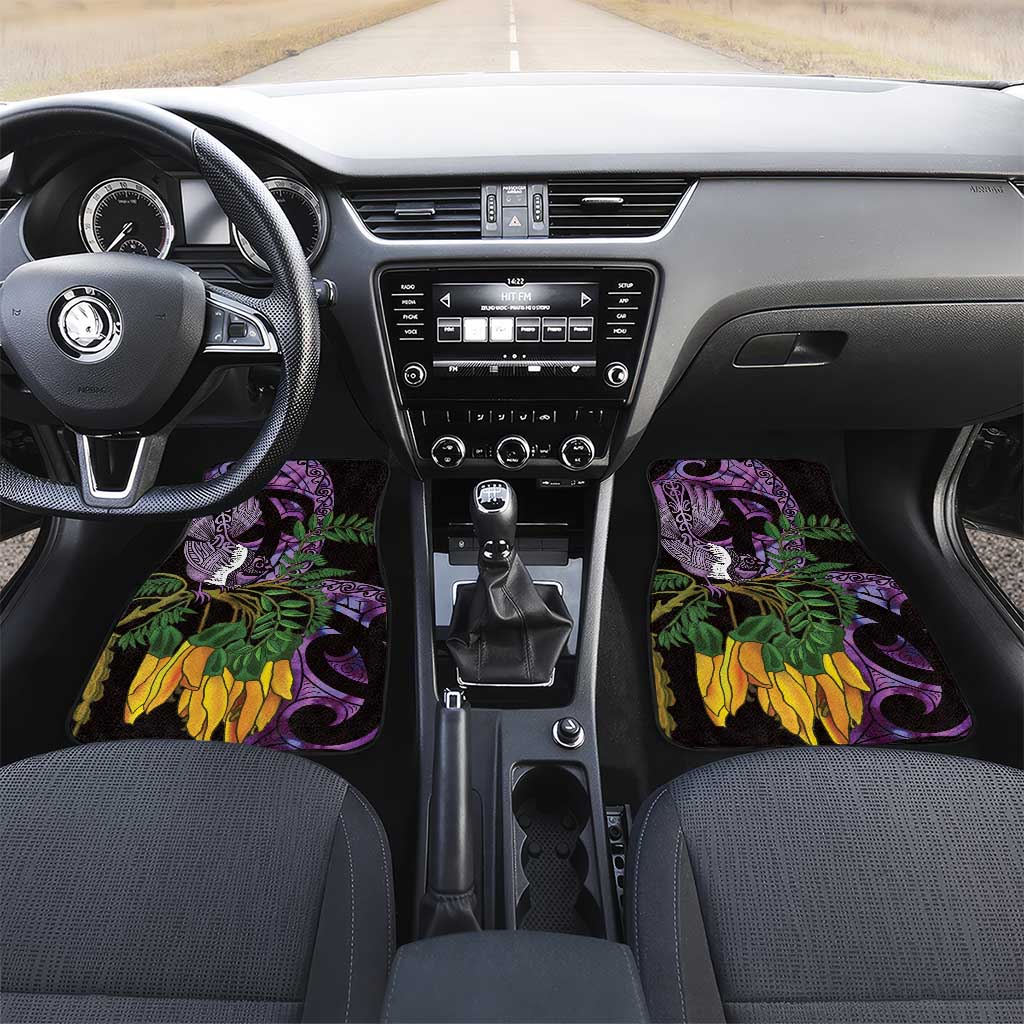 Purple New Zealand Kowhai And Piwakawaka Car Mats Maori Ngaru Paua Shell