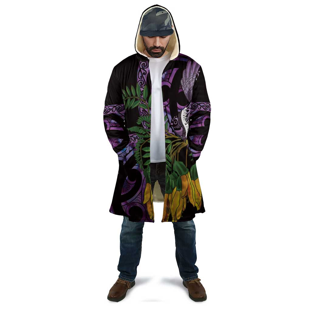 Purple New Zealand Kowhai And Piwakawaka Cloak Maori Ngaru Paua Shell - Polynesian Pride