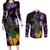 Purple New Zealand Kowhai And Piwakawaka Couples Matching Long Sleeve Bodycon Dress and Long Sleeve Button Shirt Maori Ngaru Paua Shell