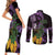 Purple New Zealand Kowhai And Piwakawaka Couples Matching Short Sleeve Bodycon Dress and Long Sleeve Button Shirt Maori Ngaru Paua Shell