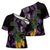 Purple New Zealand Kowhai And Piwakawaka Cross Shoulder Shirt Maori Ngaru Paua Shell - Polynesian Pride