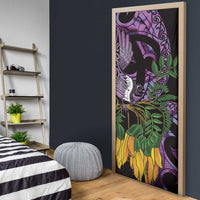Purple New Zealand Kowhai And Piwakawaka Door Cover Maori Ngaru Paua Shell - Polynesian Pride