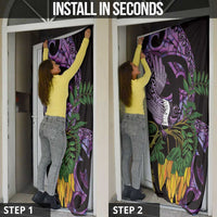 Purple New Zealand Kowhai And Piwakawaka Door Cover Maori Ngaru Paua Shell - Polynesian Pride