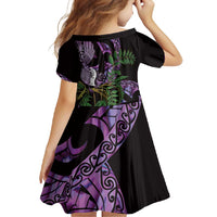 Purple New Zealand Kowhai And Piwakawaka Family Matching Mermaid Dress and Hawaiian Shirt Maori Ngaru Paua Shell LT14 - Polynesian Pride