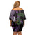 Purple New Zealand Kowhai And Piwakawaka Family Matching Off Shoulder Short Dress and Hawaiian Shirt Maori Ngaru Paua Shell