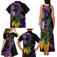 Purple New Zealand Kowhai And Piwakawaka Family Matching Tank Maxi Dress and Hawaiian Shirt Maori Ngaru Paua Shell