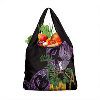Purple New Zealand Kowhai And Piwakawaka Grocery Bag Maori Ngaru Paua Shell