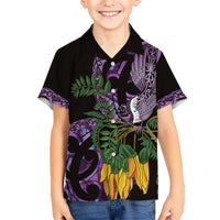 Purple New Zealand Kowhai And Piwakawaka Hawaiian Shirt Maori Ngaru Paua Shell