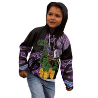 Purple New Zealand Kowhai And Piwakawaka Kid Hoodie Maori Ngaru Paua Shell