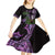 Purple New Zealand Kowhai And Piwakawaka Kid Short Sleeve Dress Maori Ngaru Paua Shell