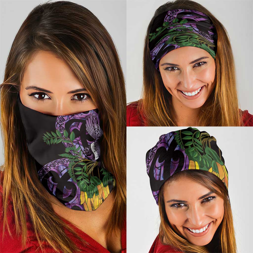 Purple New Zealand Kowhai And Piwakawaka Neck Gaiter Maori Ngaru Paua Shell - Polynesian Pride
