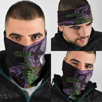 Purple New Zealand Kowhai And Piwakawaka Neck Gaiter Maori Ngaru Paua Shell - Polynesian Pride