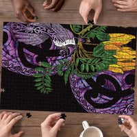 Purple New Zealand Kowhai And Piwakawaka Puzzle Maori Ngaru Paua Shell - Polynesian Pride